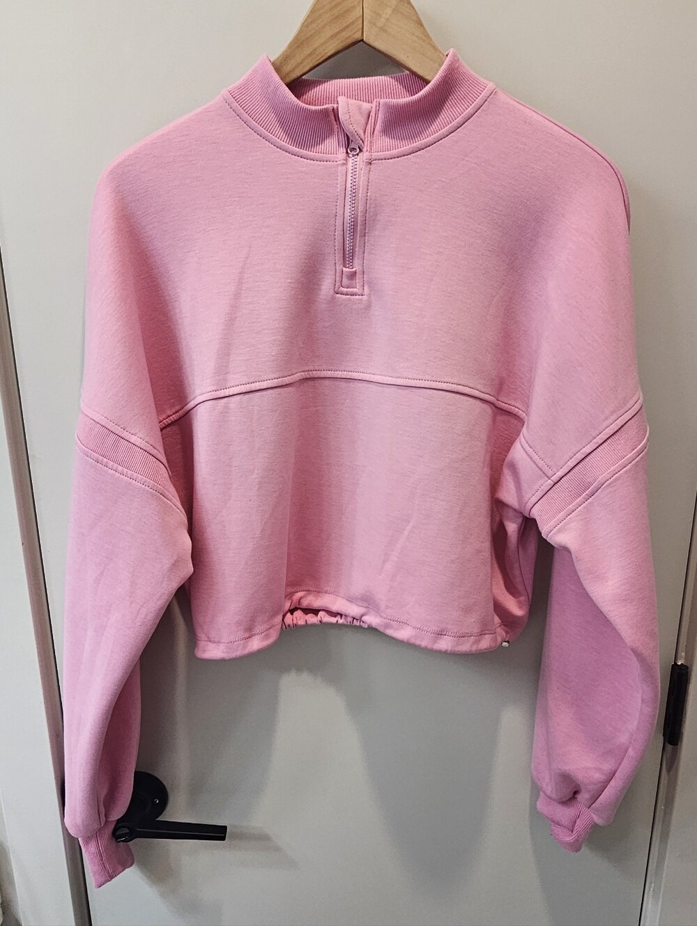 Lululemon Perfectly Oversized Cropped Crew Softstreme in the Pink Blossom color